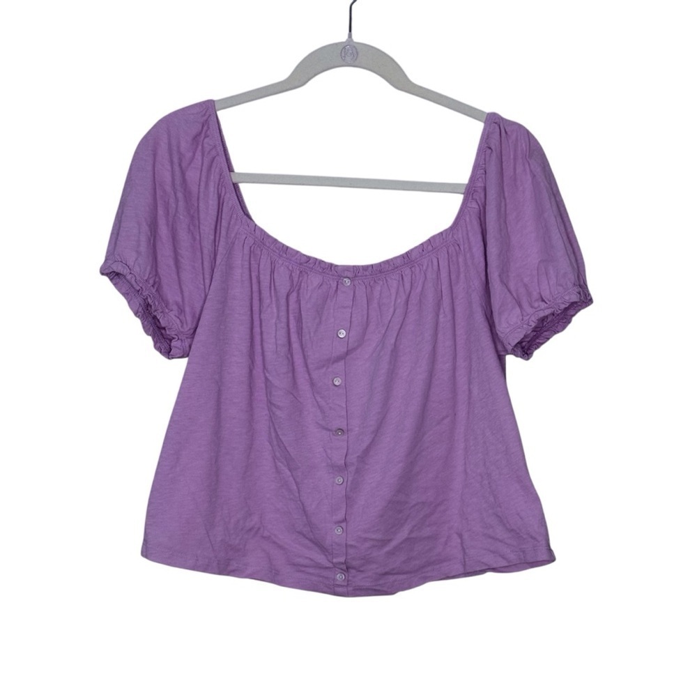 American Eagle Outfitter Pink Puff Sleeve Button up Blouse Top NWT M 100% Cotton - Picture 2 of 7